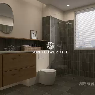 网红砖 复古卫生间瓷砖防滑地砖仿古砖 黑白厕所浴室墙砖手工砖