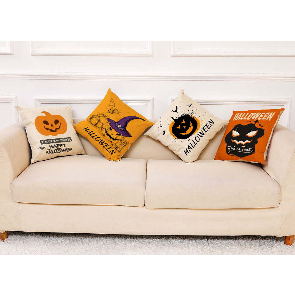 跨境 亚马逊家居靠枕2021亚麻新款南瓜抱枕万圣节抱枕套女巫系列