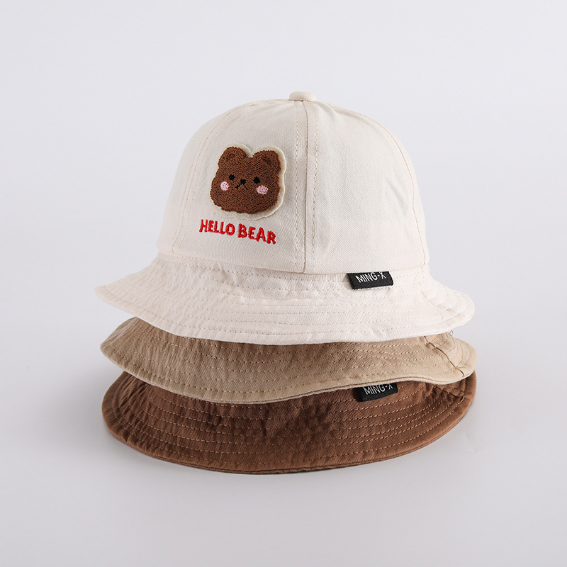 Sombrero de bebé primavera y otoño delgado lindo oso de dibujos animados sombrero pescador para niños y niñas sombrero de verano de protección solar marea