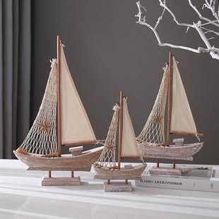 American Retro Sailboat Mediterranean Fishing Boat Home Accessories Antique Fishing Boat Model Creative Home Decoration Small Wooden Boat
