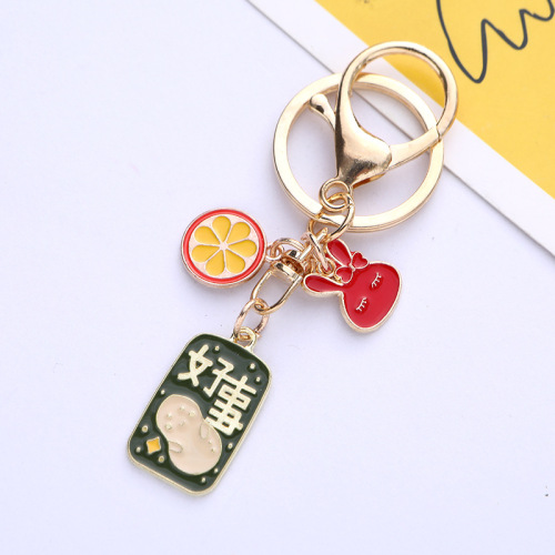 New Year's meaning text blessing good things to happen keychain cute alloy bunny small gift bag keychain