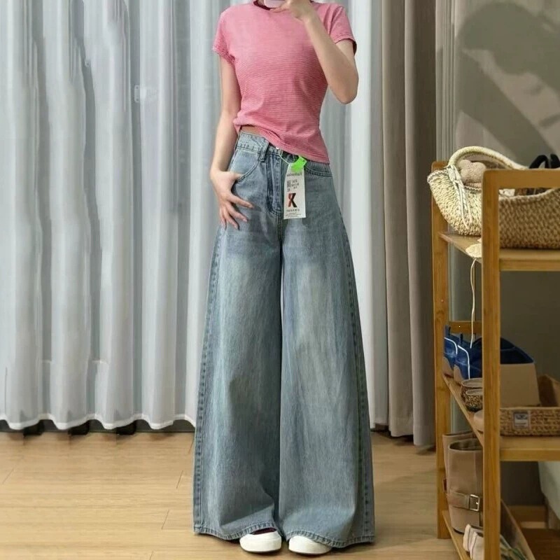 【Han Niu】Stylish low to mid-rise wide-leg jeans for women, autumn season, comfortable, loose, slimming, trendy straight-leg pants 【Han Niu】Stylish low to mid-rise wide-leg jeans for women, autumn season, comfortable, loose, slimming, trendy straight-leg pants