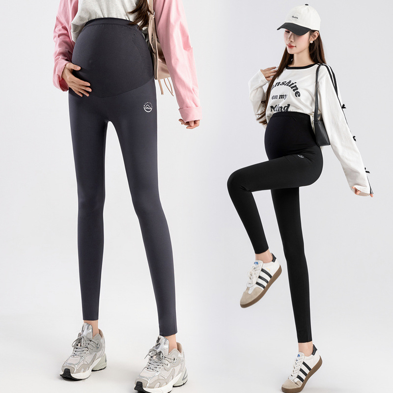 Real shot in stock maternity pants autumn and winter new shark skin cropped pants high elastic fleece-lined leggings seamless waist yoga pants