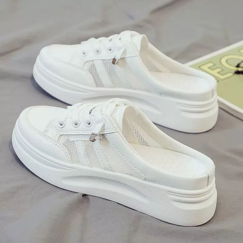 Женские белые полуботинки 2025, новые весенне-летние универсальные сандалии на каждый день с сетчатыми вставками, дышащие, с открытым носком, без шнуровки.