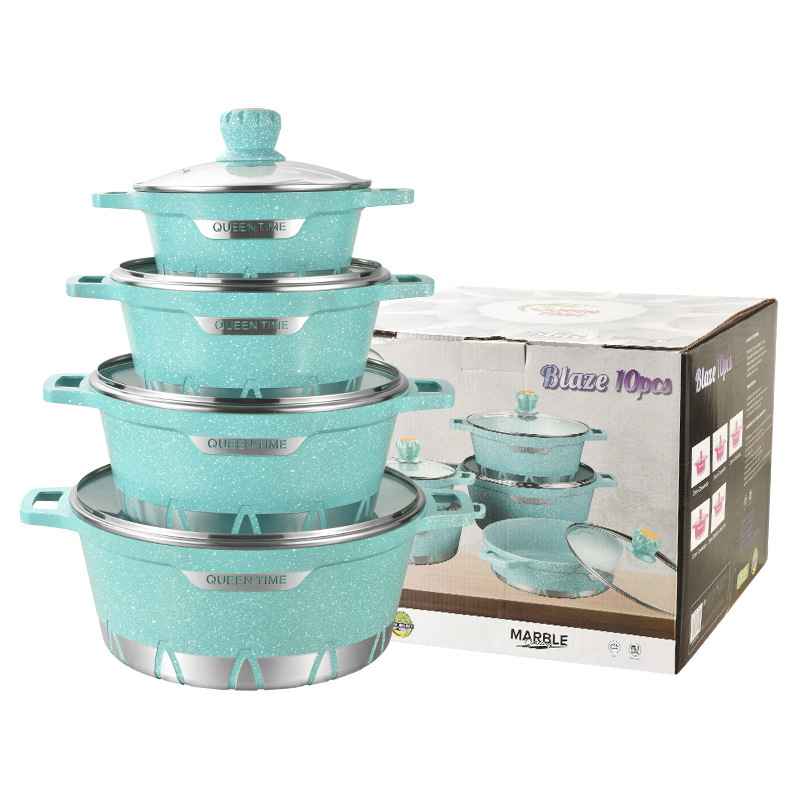 Olla de sopa transfronteriza de fundición a presión olla antiadherente estofado olla traje 10 piezas olla de aluminio conjunto de 10 piezas
