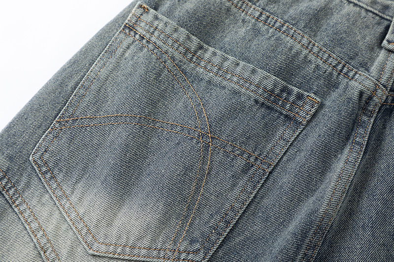 Men Women Curved Hem Jeans Loose Straight Leg Pants Trendy Casual Versatile Autumn Street Style Creative Design_mkmklike.com