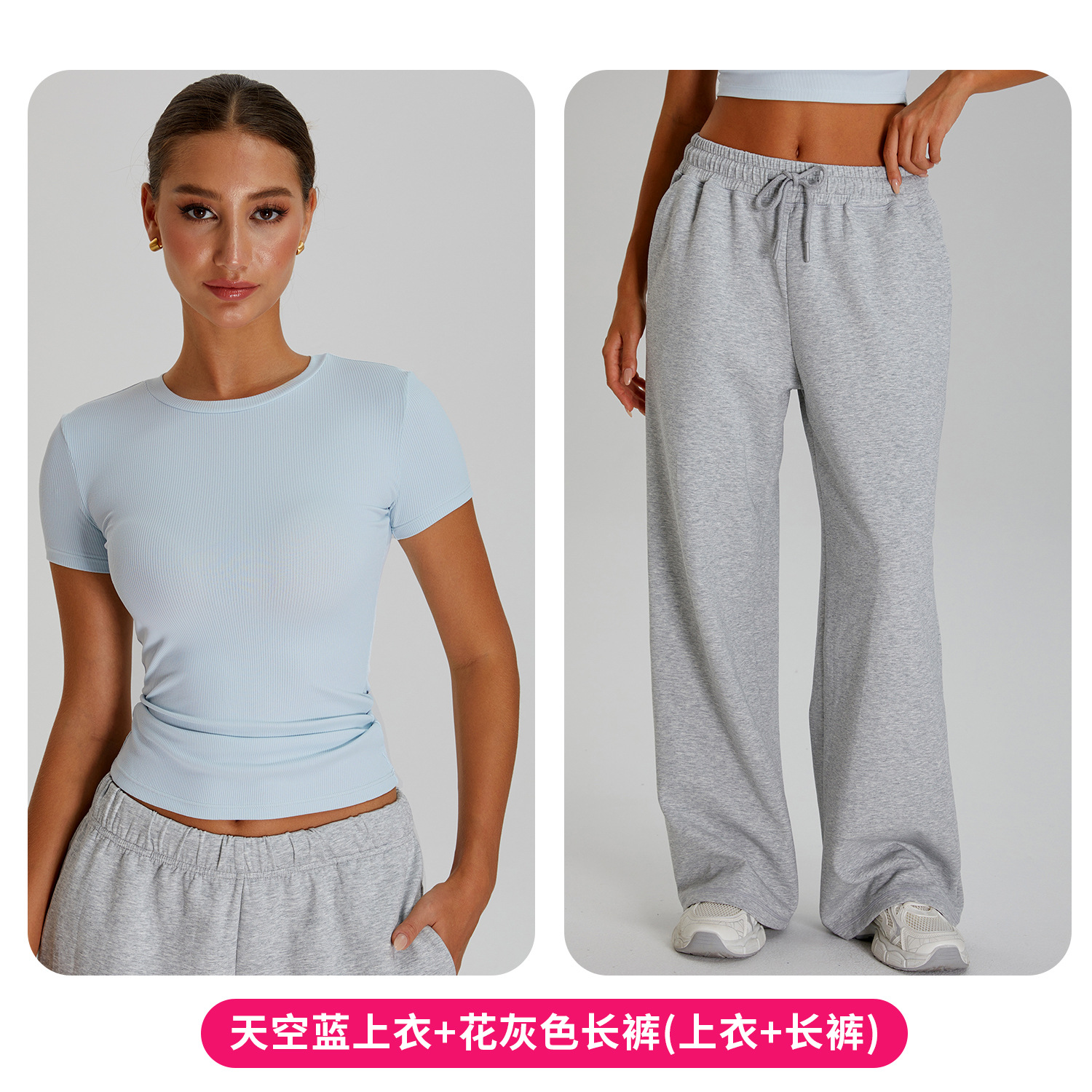 Traje de yoga ajustado transfronterizo, hilo fino, hombro, manga corta, pantalones casuales para correr de todo fósforo, traje deportivo de fitness para mujer image 16