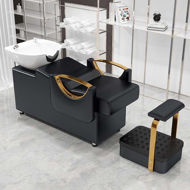 Luna dorada cama negra con lavabo blanco + pedal alto