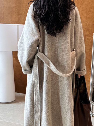 Lüxi Korean High-End Stand Collar Double-Faced Wool Coat for Women, Medium-Long Length, 2025 Winter Woolen Outerwear, Model 5053