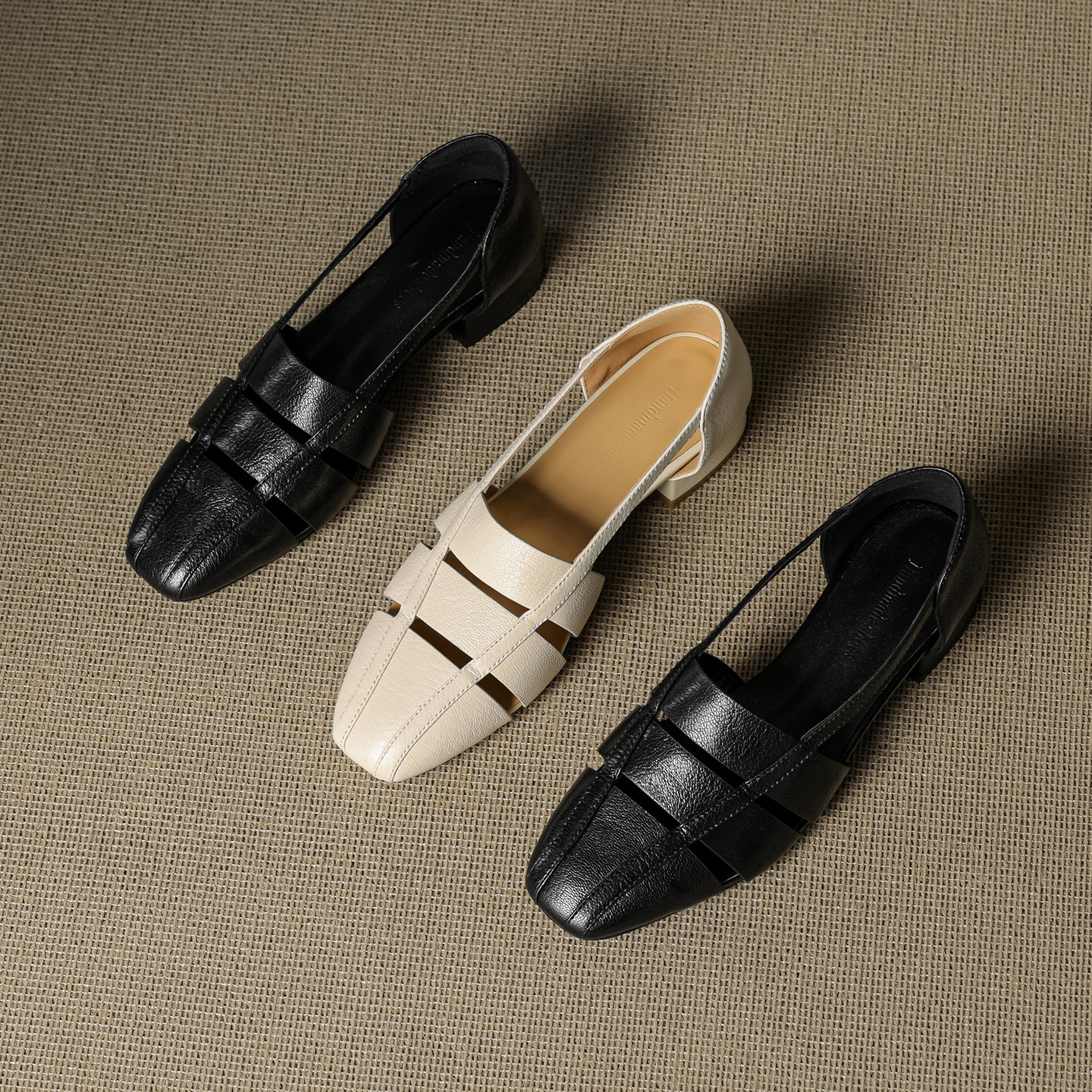 Dép sandal nữ bao đầu rỗng gót thấp 3 cm, mũi tròn kiểu dệt, phong cách đơn giản đi làm — đen chi tiết 14
