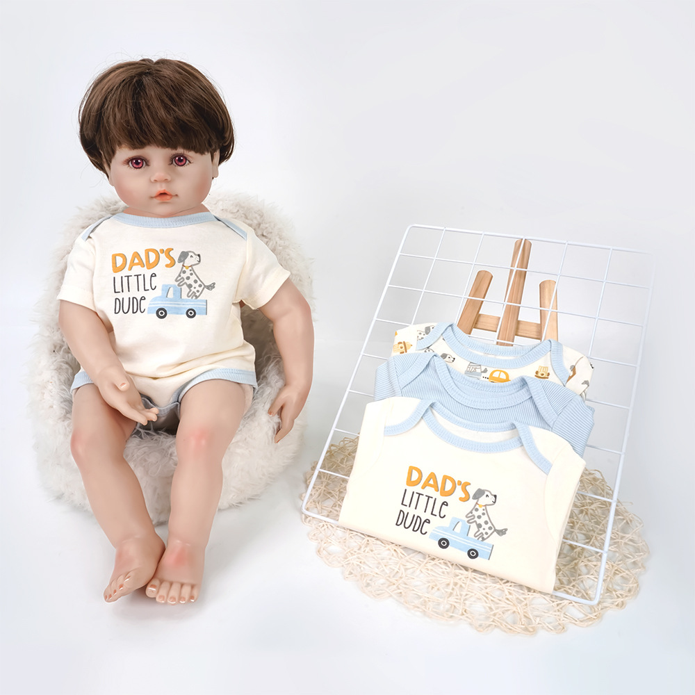 New Summer Newborn Clothes 3-Piece Set for Boys, Cute Puppy Short-Sleeve Romper, Baby 0-9 Months Onesie