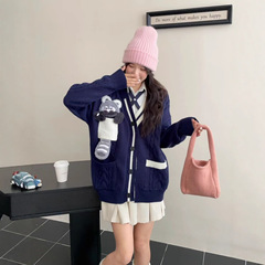 学院风宽松毛衣开衫外套女秋冬2025新款慵懒高级感日系针织衫上衣
