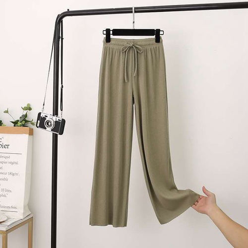 Women's Spring Summer 2024 New Ice Silk Wide Leg Pants High-Waisted Flowy Loose Straight Leg Casual Slimming Wearable Floor-Length Pants