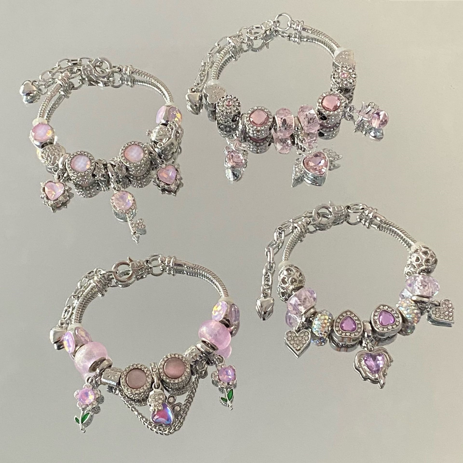 Pink Amethyst Heart Wings Beaded Bracelet With Diamond Detailing_voghion.com