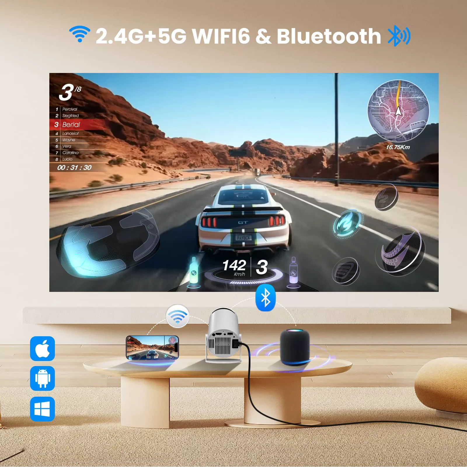 Мини-проектор HY300, портативный Wi-Fi Bluetooth, для проекции на стену, варианты 600/720/1080p
