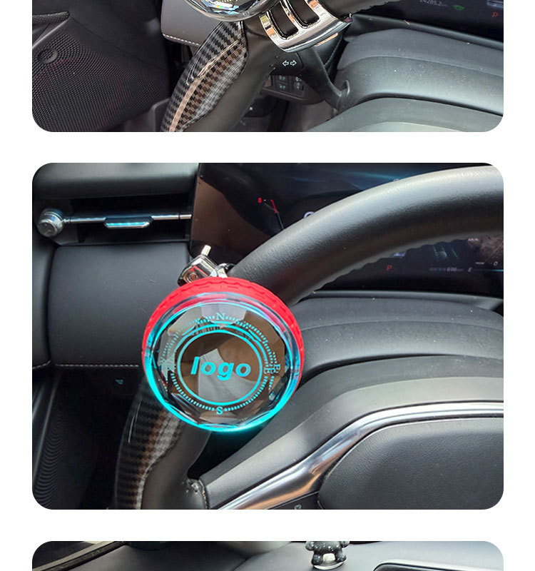 Car Crystal Steering Wheel Booster with Logo, Universal Steering Power Ball, Bearing Assist Device, Effort-Saving Ball