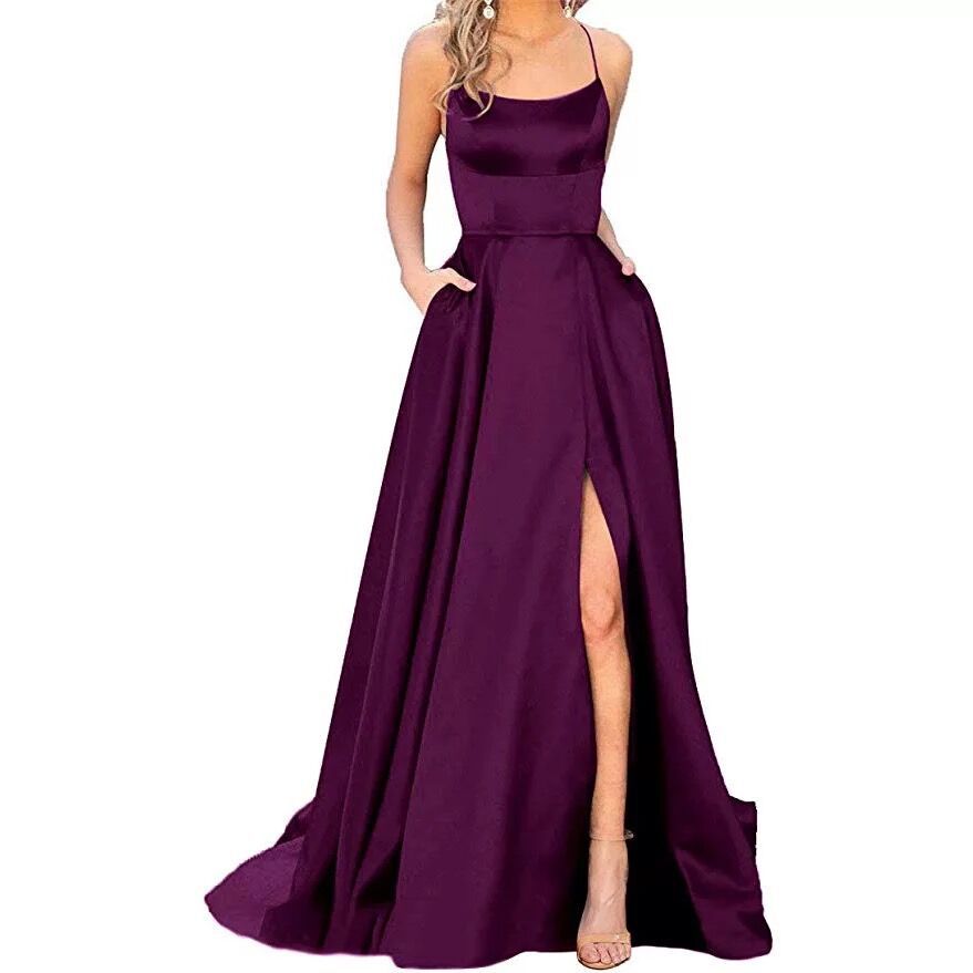 Slit Dress Fashion U Neck Patchwork Sleeveless Solid Color Maxi Long Dress Daily display picture 7