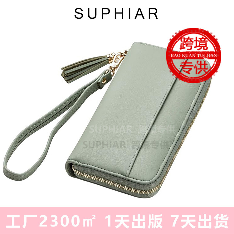 Suphiar Custom Amazon Hot Sale Women's Wallet Solid Color Bifold Clutch Wristlet Long Travel Wallet