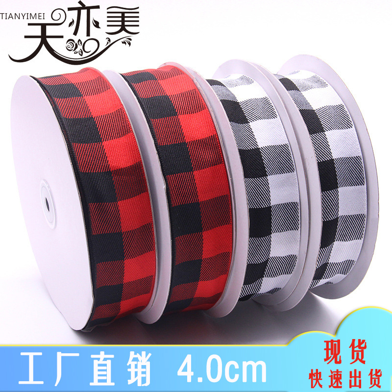 Tianyi Mei cinta en stock 4cm de punto a cuadros blanco y negro cinta caja de regalo de juguete cinta roja y blanca cinta escocesa