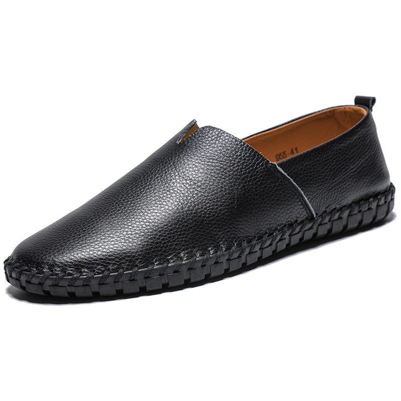 Giày lười nam da bò lớp đầu cỡ lớn, kiểu slip-on mũi tròn, đế bệt — 955 Trắng đục lỗ, 955 lỗ màu nâu, 955 lỗ màu đen, 955 màu xanh lam
