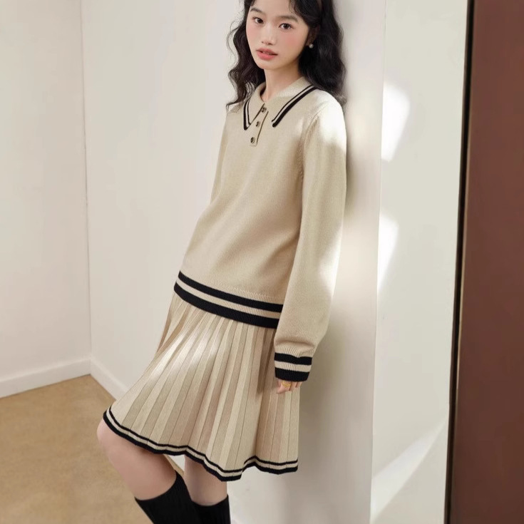 Wide Polo Sweater Half Skirt Two-Piece Set New 2025 Women's Winter Miu Style Knitted Suit Skirt