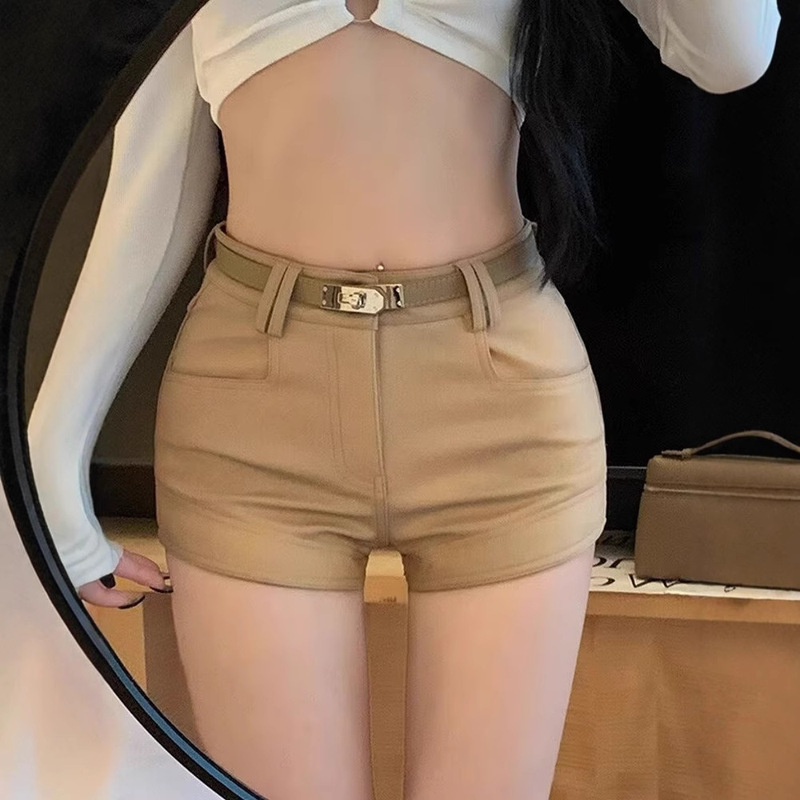 khaki Tight Straight Casual Shorts Women's Autumn Hot Girl Slim Hip Pants All-match High Waist A- shaped Hot Pants