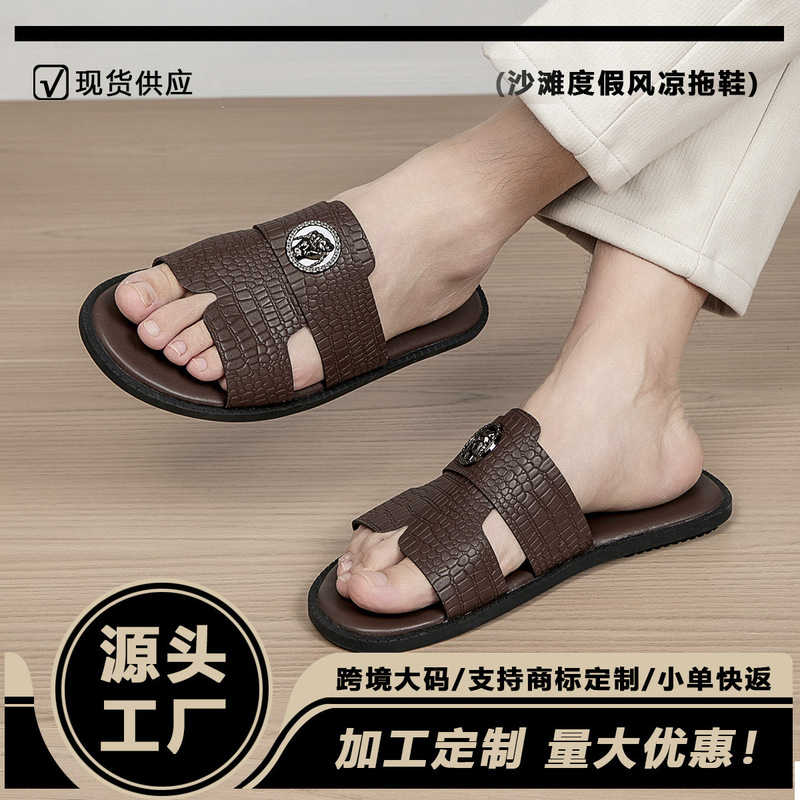 Summer New Men's Crocodile Pattern Flip-Flops with Metal Buckle, Light Luxury Style, Non-Slip Rubber Sole, European Sizes 39-47 Summer New Men's Crocodile Pattern Flip-Flops with Metal Buckle, Light Luxury Style, Non-Slip Rubber Sole, European Sizes 39-47