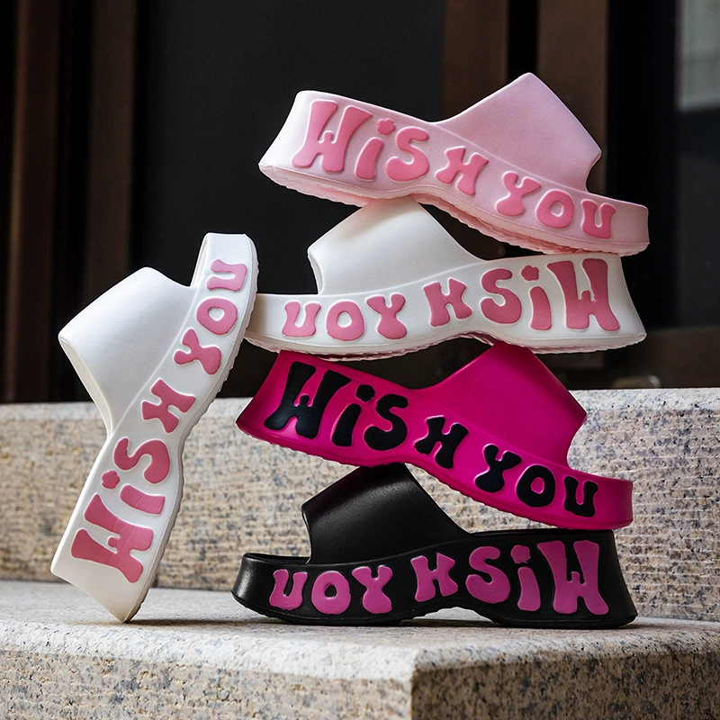 Сандалии с боковым принтом, женские тапочки на толстой подошве, летняя мода, уличная одежда, для дома и дома, нескользящие, с ощущением какашек.