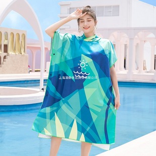 Swimming Bathrobe Quick-Drying Cloak Seaside Beach Changing Clothes with Hood Windproof and Warm Portable Adult Diving Swimming Bath Towel