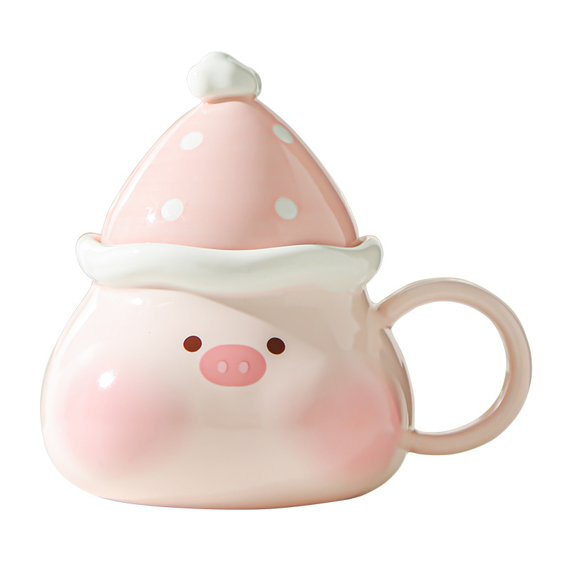 Creativo lindo caramelo haws dibujos animados cerdito cachorro taza cerámica taza con tapa regalo taza de agua taza de pareja