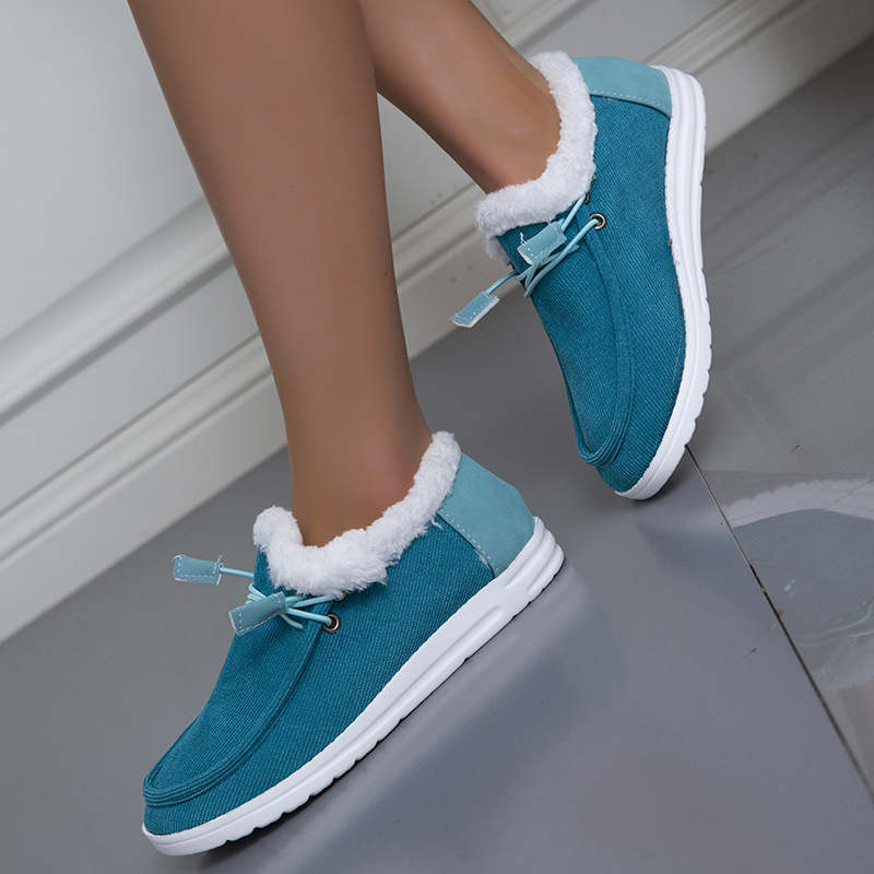 2023 de invierno nuevas botas de nieve de suela gruesa para mujeres de felpa gruesa forrada de lana caliente más tamaño zapatos de algodón acolchado de costura transfronteriza para mujeres