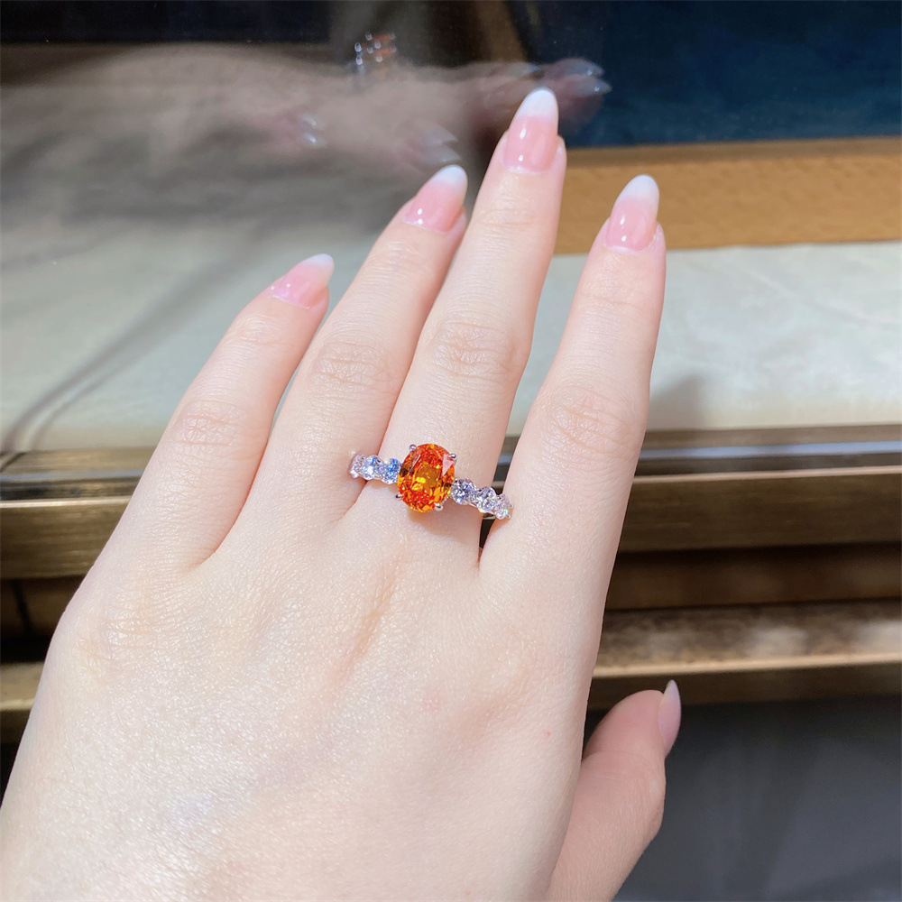 s925 sterling silver ring for women with 3 Karat big diamond and Fanta color, cross-border live broadcast style6