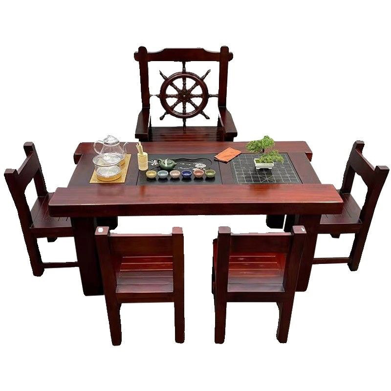 Mesa de té de madera de barco viejo, mesa y silla combinada de kung fu, mesa de té de sala de estar de madera maciza doméstica de estilo chino, conjunto de mesa de té de oficina integral