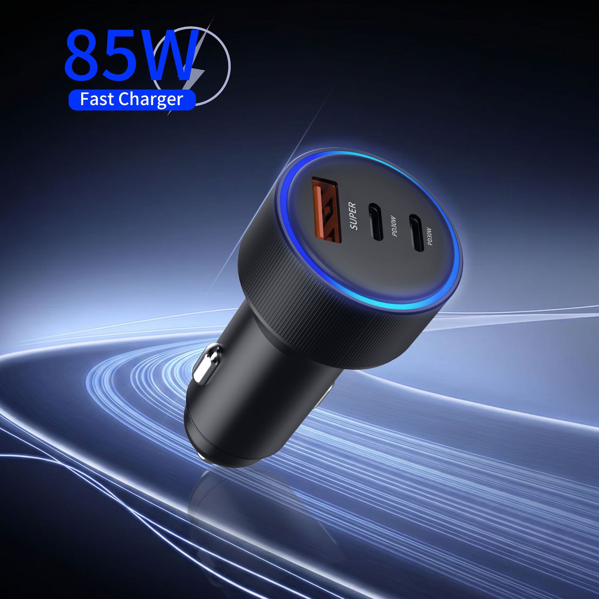 85W Aluminum Alloy Car Charger USB+Dual PD Multi-port Smart Cigarette Lighter One-to-Three Mobile Phone Fast Charging Car Charger