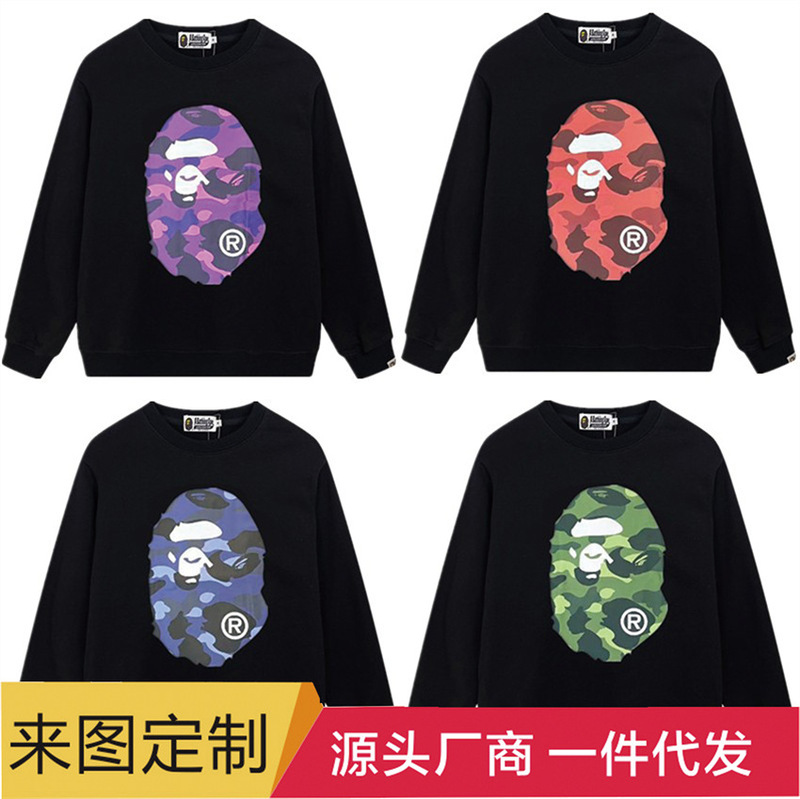 Japanese Trendy Brand Pe Ape Man Collaboration Team Round Neck Small Logo Pullover Long-Sleeve Sweatshirt for Men and Women