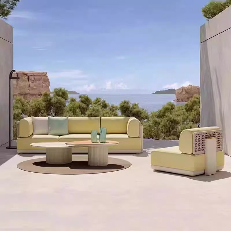 Muebles al aire libre creativos impermeables casa combinación sofá de caña doble mesa de comedor silla terraza silla de balcón