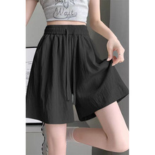 中年妈妈高腰抽绳短裤女春夏季薄款冰丝五分裤休闲宽松运动阔腿裤