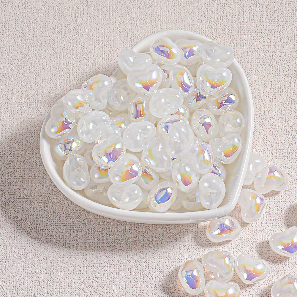 30 colores AB hilo de niebla transparente nube niebla a través del agujero amor cuentas brazaletes de bricolaje cadena de teléfono móvil material de joyería en forma de corazón