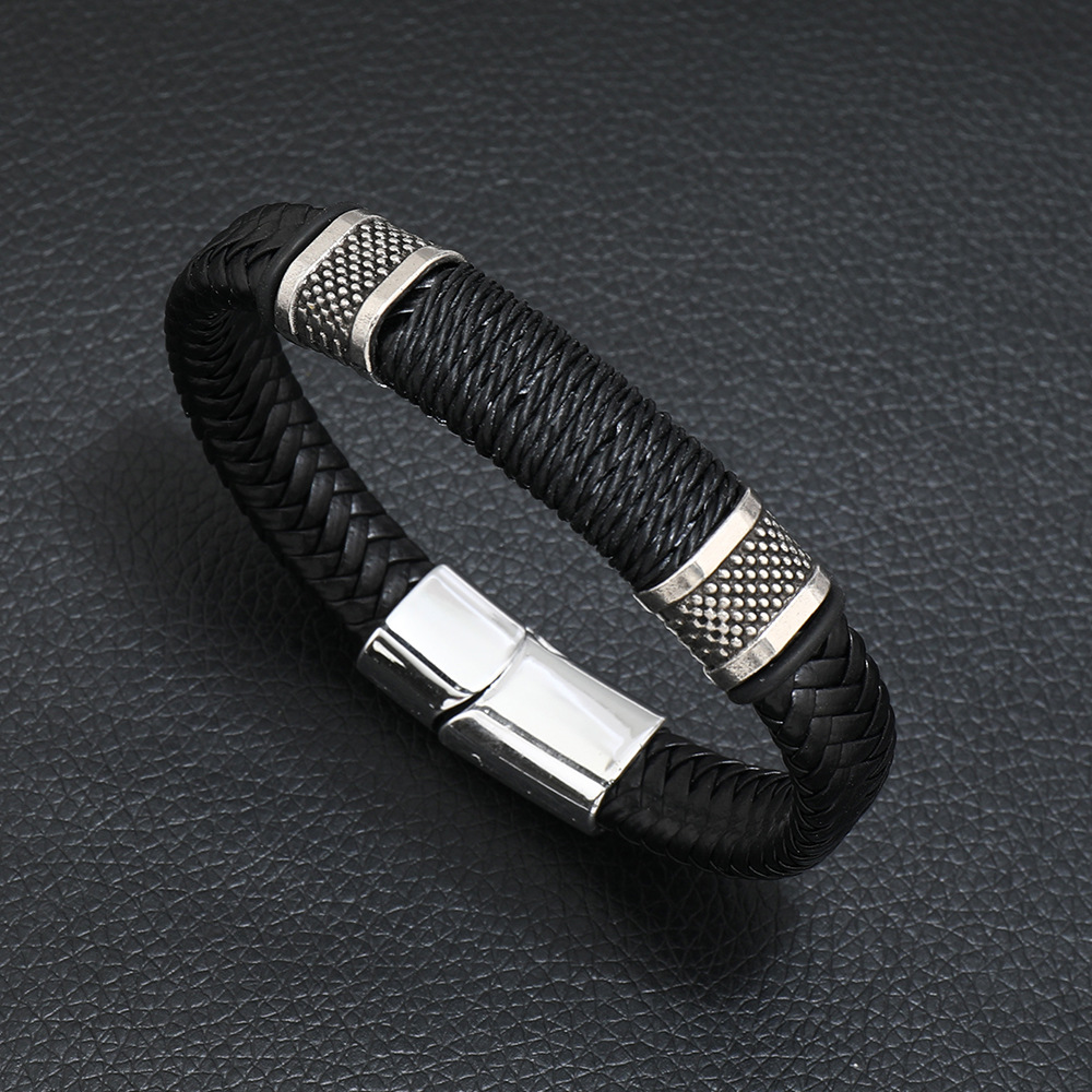 Bracelets Classification Pu Chain Material Retro Solid Color Pu Leather Alloy Men's Bracelets Men Cord & Leather Bracelets