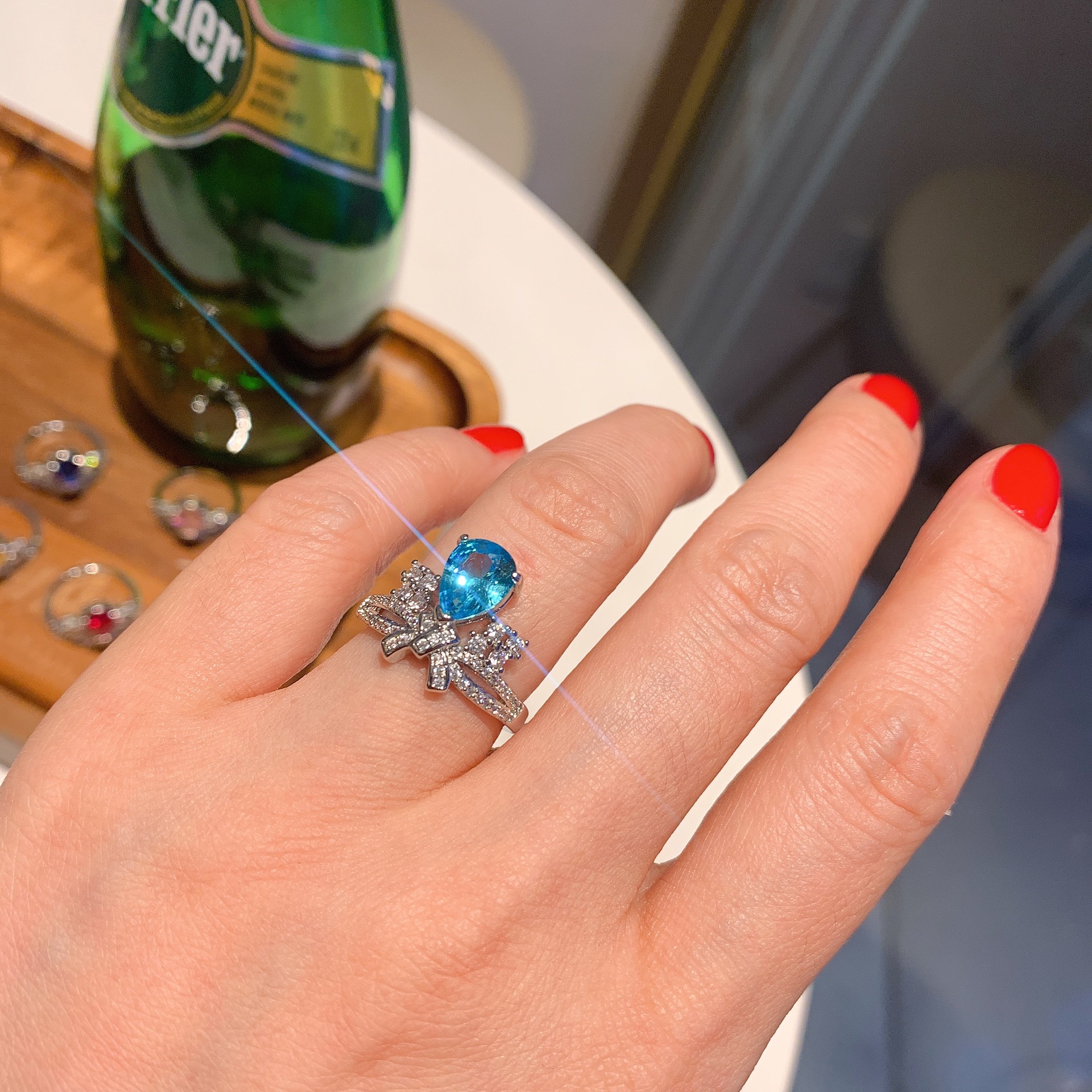 Retro Water Droplets Bow Knot Copper Gold Plated Rhinestone Rings 1 Piece