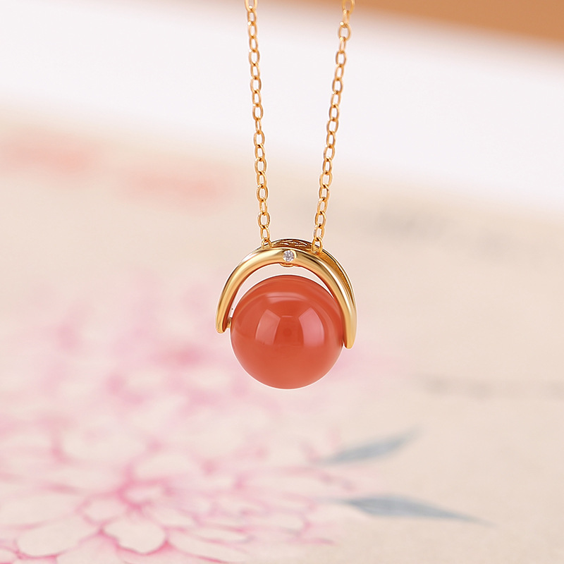 Mặt dây chuyền bạc S925 mạ vàng hồng đính mã não mật ong sáp — Tiền thủy hồng (không bao gồm dây xích)
