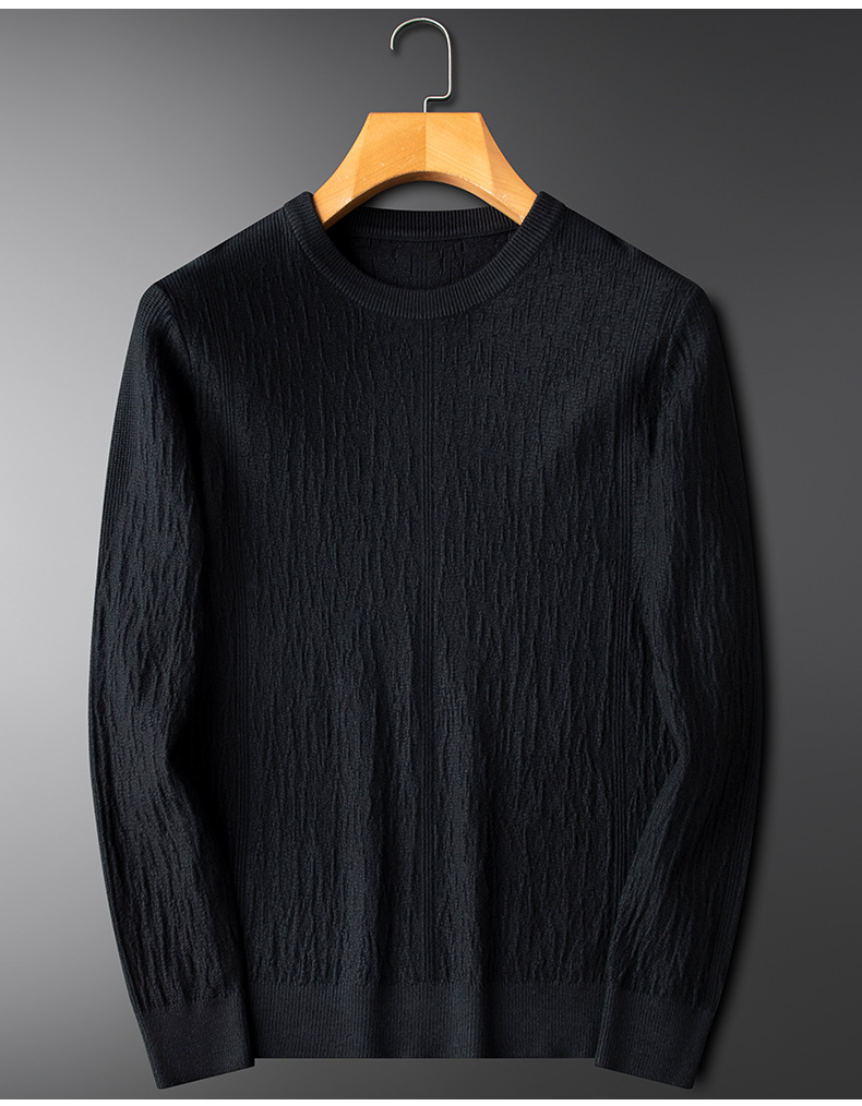 Men's Clothing Light Luxury Round Neck Sweater Men's Autumn And Winter New Light Business Slim High End Jacquard Bottoming Sweater Men's Wholesale_voghion.com