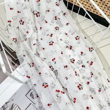 樱桃图印烫金网纱可爱清新唯美服饰辅料批发柔软微弹装饰网眼布