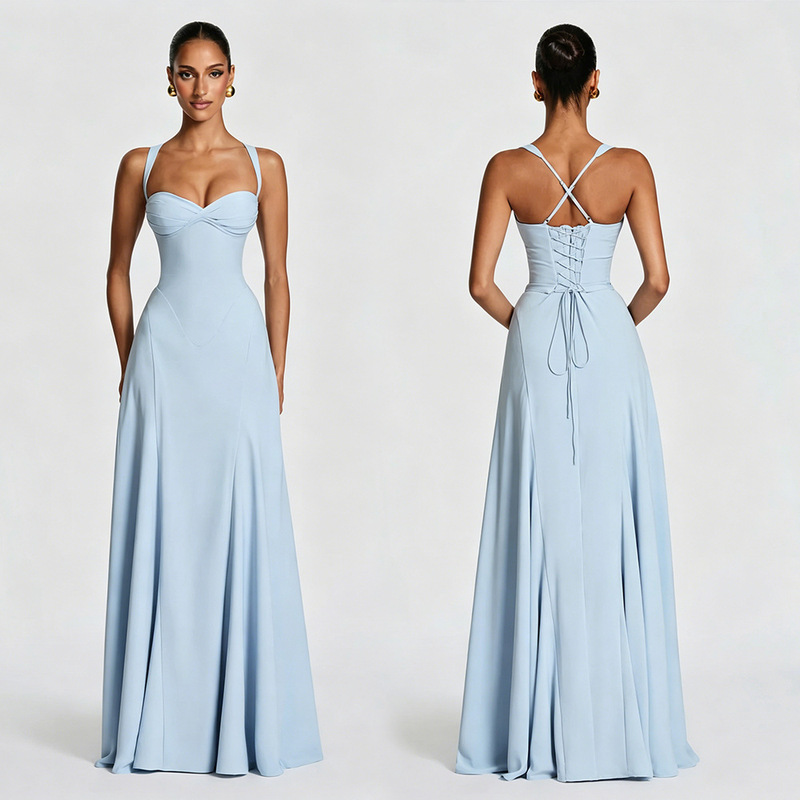 2026 Amazon Foreign Trade Summer New High-End Style Strapless Evening Dress Long Backless Lace-Up Dress 2026 Amazon Foreign Trade Summer New High-End Style Strapless Evening Dress Long Backless Lace-Up Dress