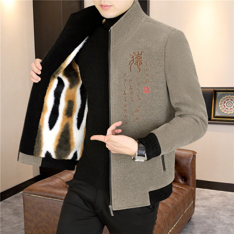 男士外套秋冬季新款立领加绒夹克潮流休闲加厚冬装毛呢子大衣短款