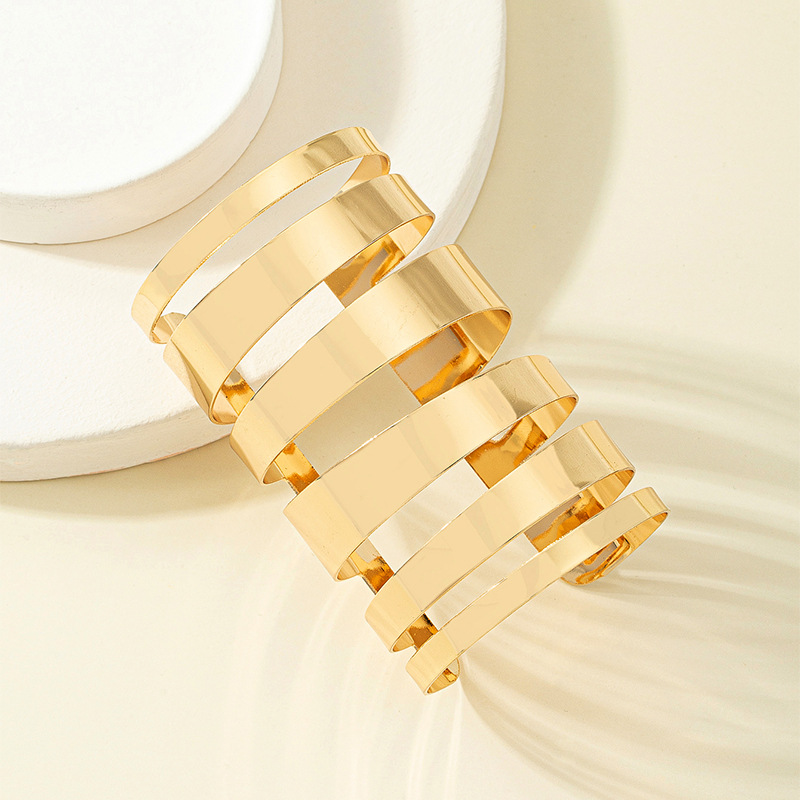 أزياء بسيطة لامعة واسعة متعددة الطبقات سبيكة مفتوحة Braceletpicture4