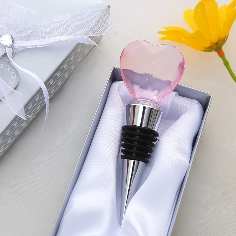 Entrega de una pieza tapón de vino de cristal rosa en forma de corazón regalo de fiesta de boda tapón de vino de cristal suministro directo transfronterizo