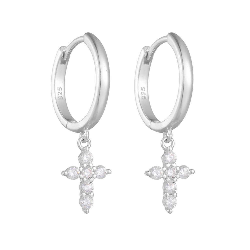 1 Pair Sweet Cross Plating Inlay Sterling Silver Rhinestones Drop Earrings display picture 7
