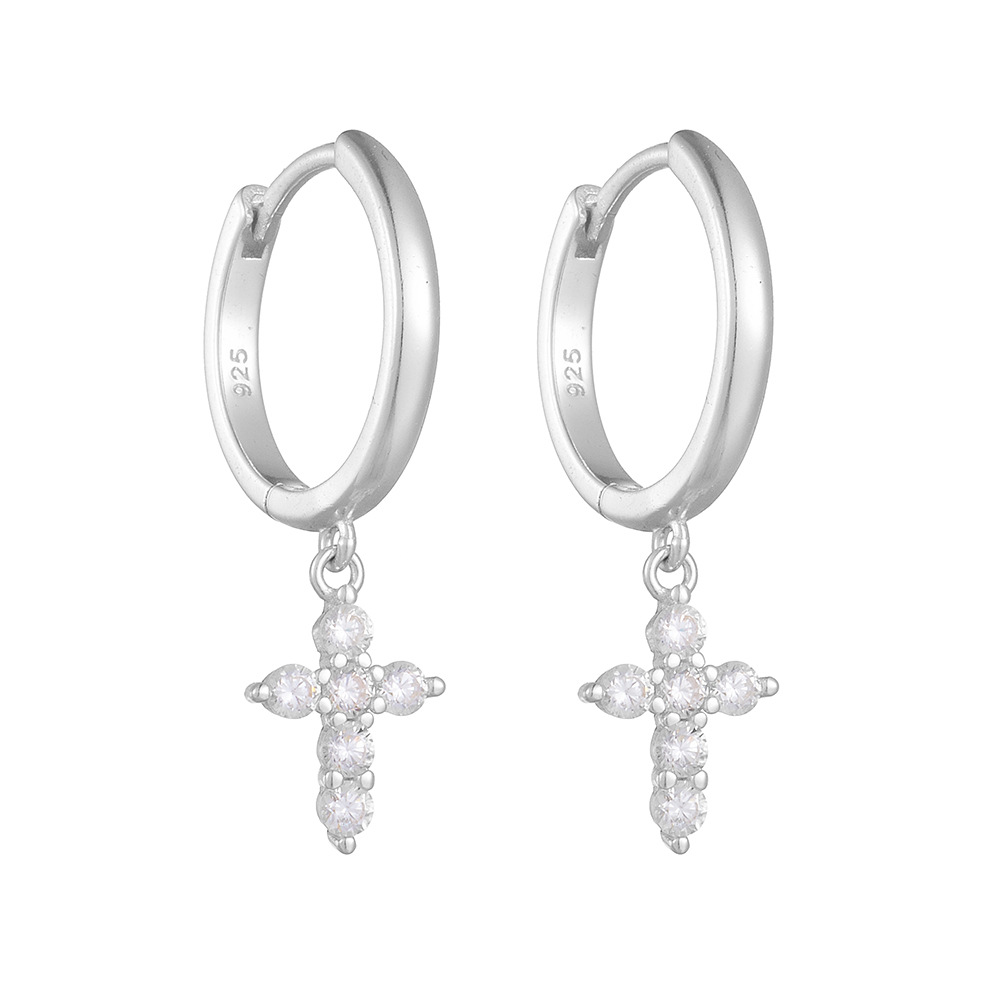 1 Paire Sucré Traverser Placage Incruster Argent Sterling Strass Boucles D'oreilles display picture 7