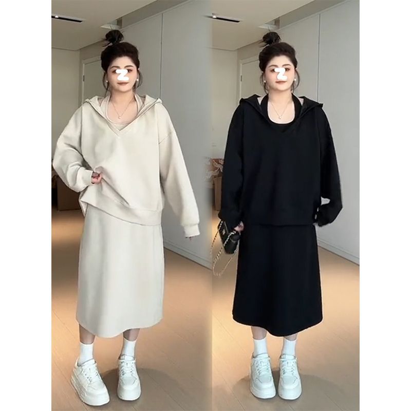 早秋韩系穿搭套装女2025秋季新款休闲卫衣挂脖背心裙子上衣两件套|undefined